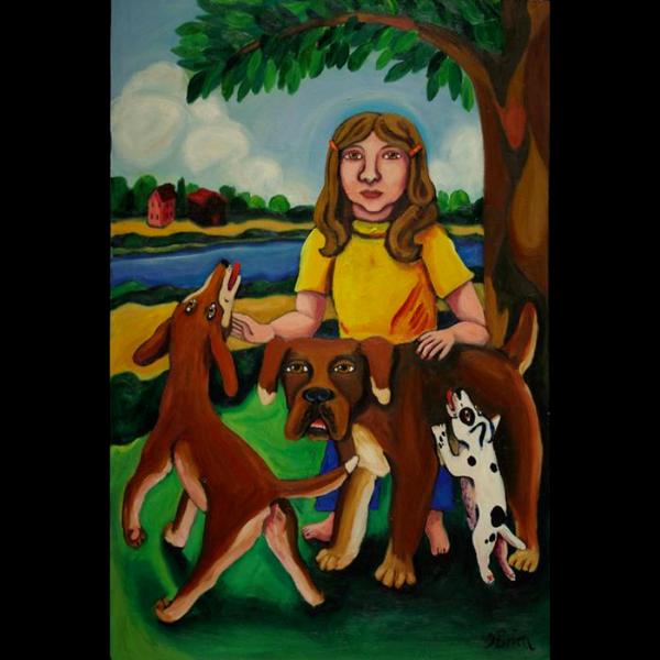A Girl with Three Dogs